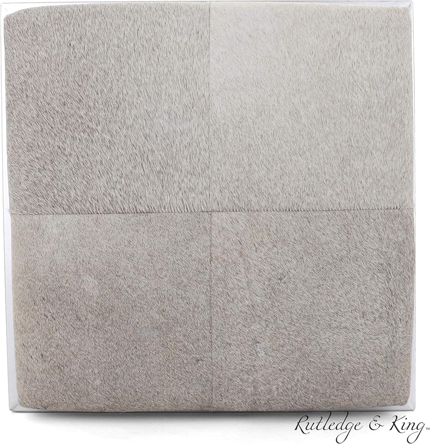 Rutledge & King Cowhide Ottoman/Vanity Stool - Square Ottoman Stool - White Ottoman/Grey Ottoman Foot Rest - Cowhide Grey & White Stool - Gold Stool - Cow Ottoman - Cow Fur Stool (Silver)