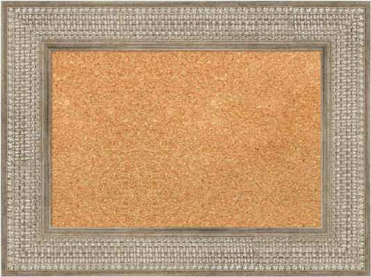Amanti Art Natural Cork Board for Wall, 18x24 Vision Board with Silver Wood Frame, Small Corkboard Office Decor for Home Organization, Traditional Corkboard Pinboard to Display Items for Home