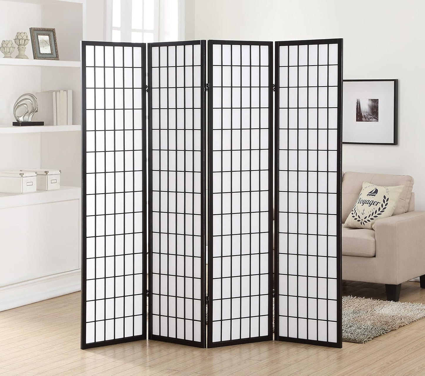 NicBex Room Divider 4 Panel Room Dividers with Oriental Style Partition Room Dividers and Folding Privacy Screens Wall Divider for Home, Office, Room Separation,72" W x 2" D x 72" H, Black