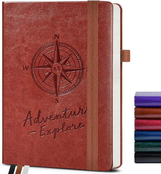 Dotted Journal Notebook for Women Men, 160 Pages Dot Grid Paper,Inner Pocket, A5 Hardcover Vintage Leather Notebooks for School, Work, Travel, Note Taking，Bullet Journaling 5.8"x8.5" (Brown)