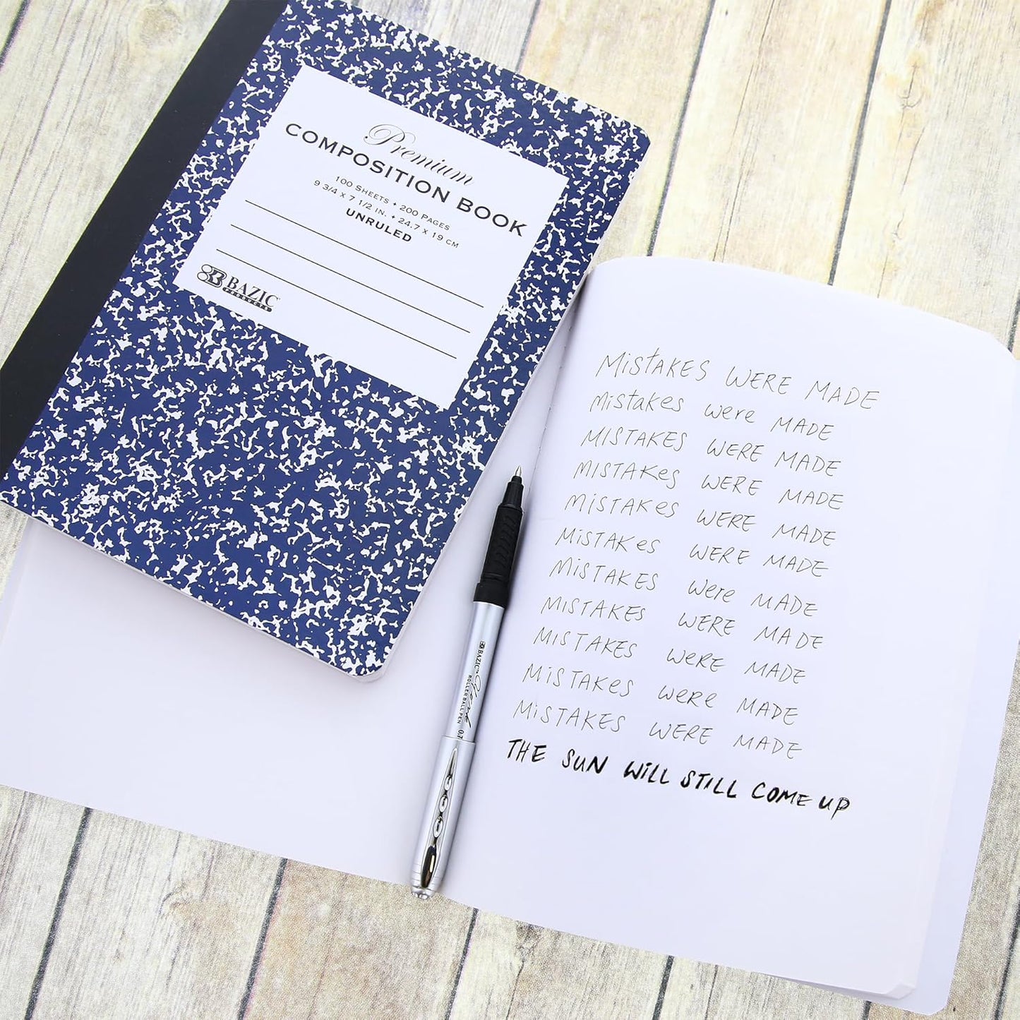 BAZIC Composition Book Blue Marble Unruled Ruled 100 Sheet Notebook, Blank Page Journal Comp Notebooks for School, 48-Pack