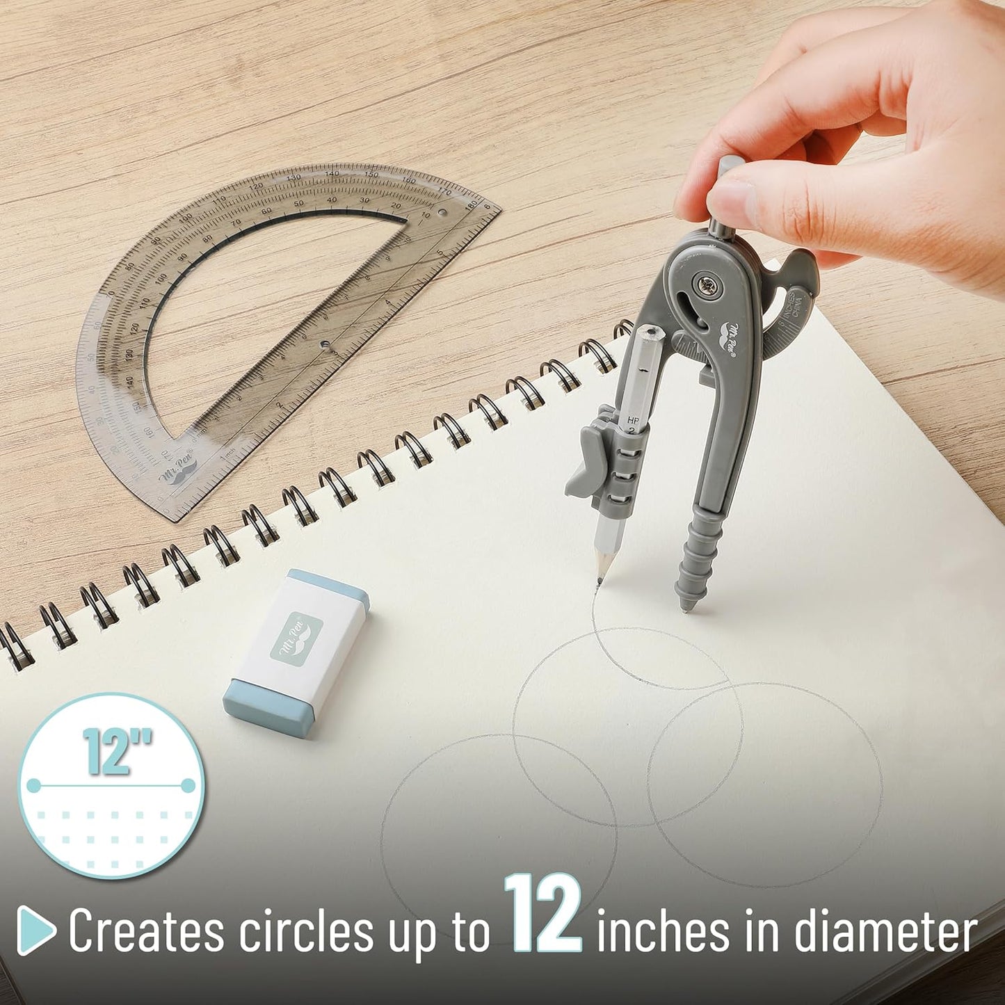 Mr. Pen- Compass and Protractor Set, Shuttle Grey, Compass Geometry Tool, Protractor and Compass Set, Compass Drawing Tool, Drawing Compass, Geometry Compass, Back to School Supplies
