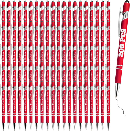 Personalized Pens Bulk 200 with Name Custom Engraving Ballpoint Pens with Stylus Tip Customized Smooth Writing Pens Personalized Gifts for Anniversary Birthday or Graduation(Red,Black Ink)