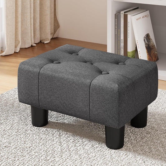 LUE BONA Small Tufted Foot Stool, Fabric Foot Stools Ottoman with Plastic Legs, 9''H, Rectangle Footstool for Adult with Non-Slip Pads, Sofa Foot Rest for Living Room, Couch,Carbon Grey