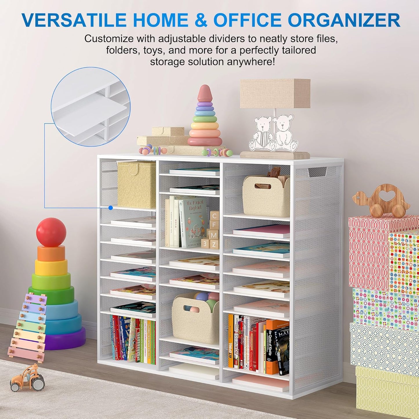 Mail Sorter Adjustable Countertop Mail Holder, Heavy Duty Literature Organizer, Student Mailbox for Classroom, Desktop Bill Paper Organizer for Office Home School, 36 Compartments, White