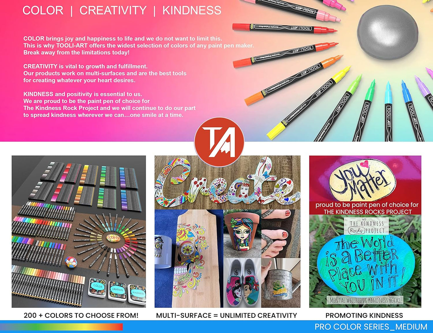 TOOLI-ART 22 Acrylic Paint Markers Paint Pens Pro Color Series Set 3mm Medium Tip for Rock Painting, Glass, Mugs, Wood, Metal, Glass Paint, Canvas, DIY. Non Toxic, Waterbased, Quick Drying (BLUES)