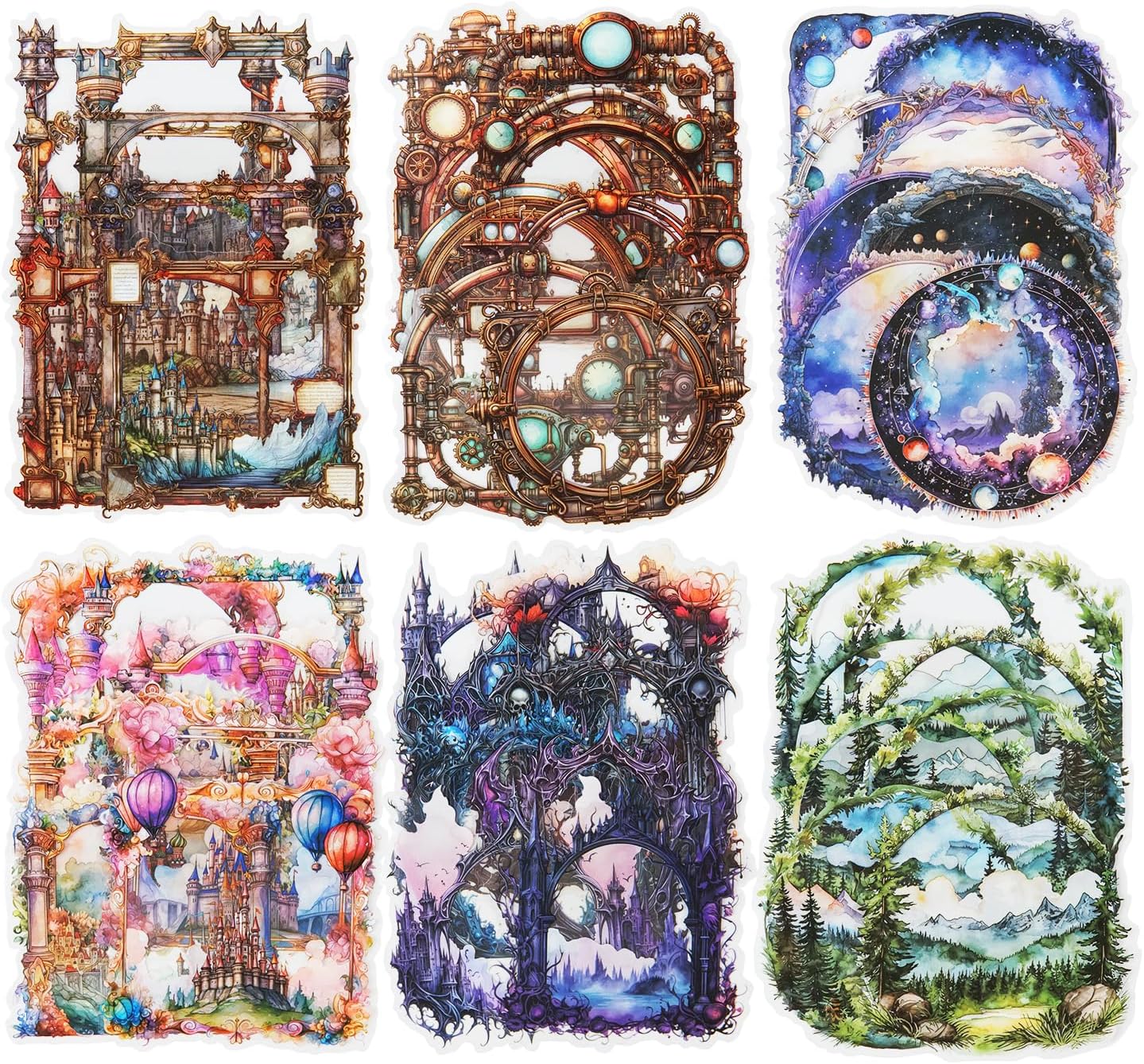 Fantasy Frame PET Sticker Set, 60PCS Board Ephemera for Scrapbooking, Junk Journaling, Crafts, DIY and Art Supplies