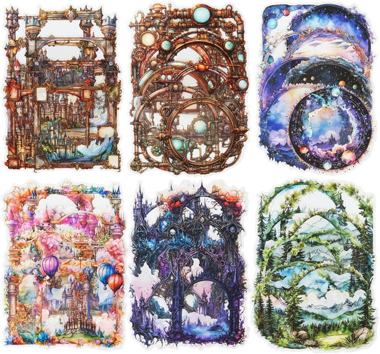 Fantasy Frame PET Sticker Set, 60PCS Board Ephemera for Scrapbooking, Junk Journaling, Crafts, DIY and Art Supplies