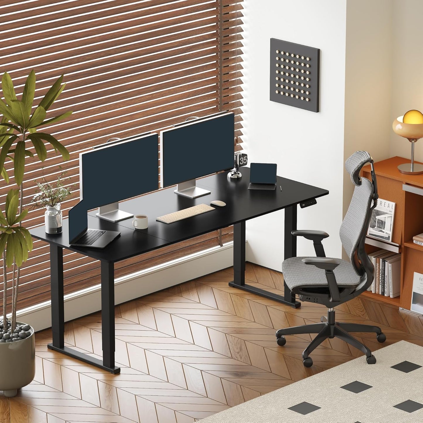 SANODESK 4-Leg Standing Desk, Electric Height Adjustable Desk with Memory Presets for Home Office, Stand up Desk Computer Workstation, 78x32 Inches Black