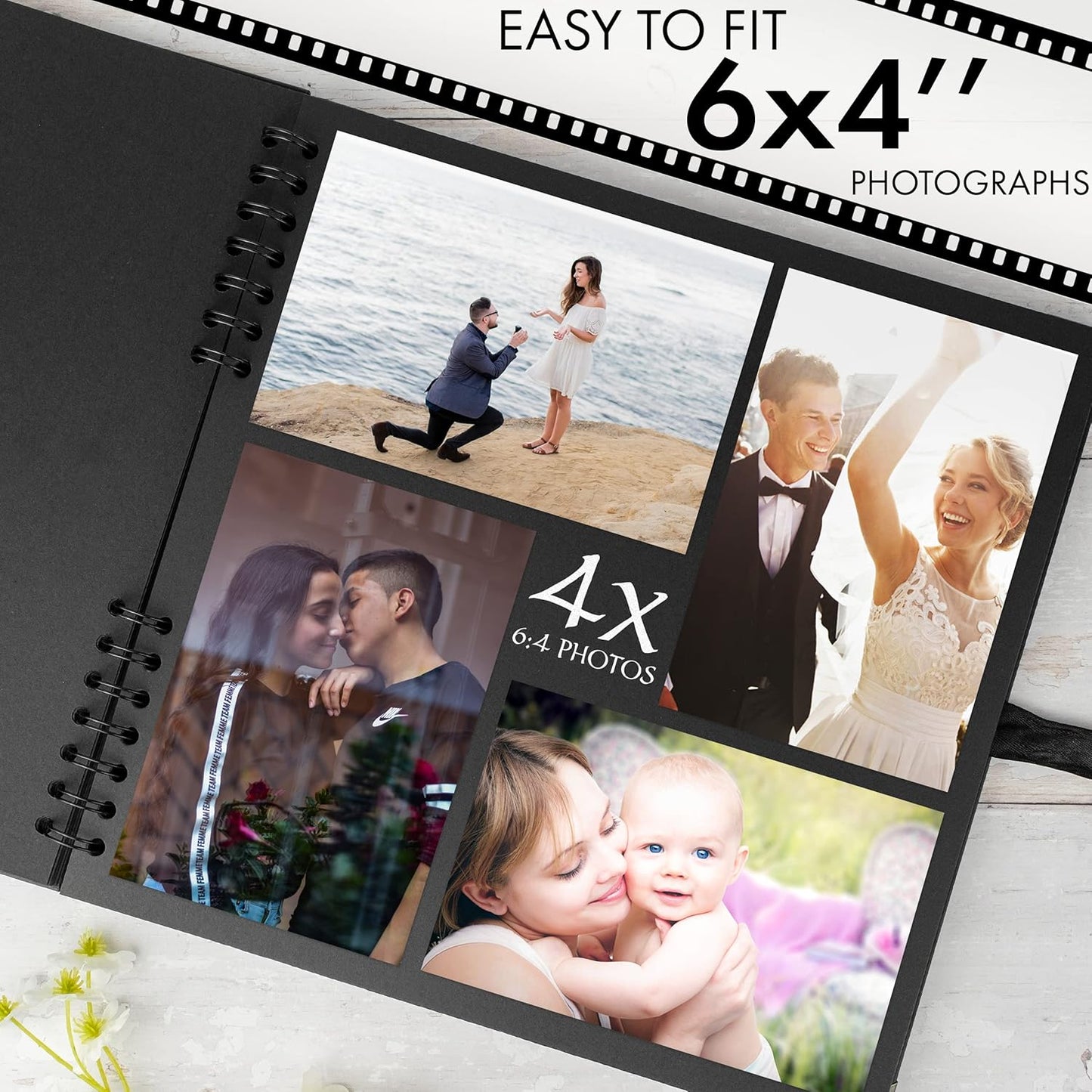 Bstorify Square Large Black Scrapbook Photo Albums 80 Pages (11 x 11 inch) Thick Kraft Paper Scrap Book, Memory Book, Ribbon Closure - Ideal for Your Scrapbooking, Art & Craft Projects