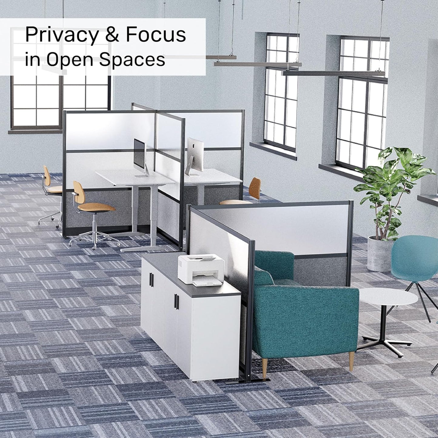 Workflow Modular Wall | Room Divider with Whiteboard, Sound-Dampening, & Frosted Acrylic Panels | Expandable Office Partition for Privacy & Productivity (70" x 48")