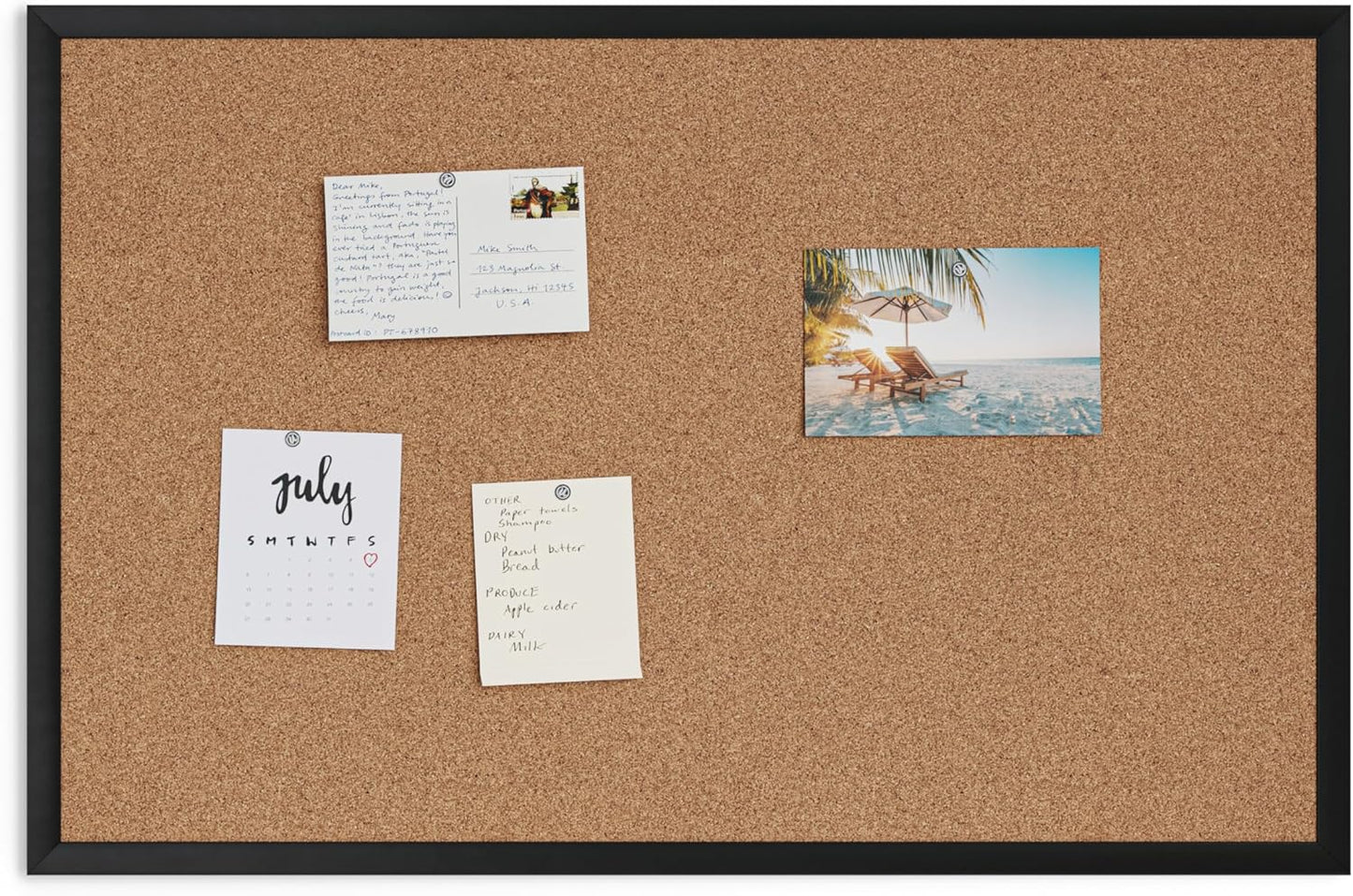 U Brands Cork Bulletin Board, 24'' x 36'', Black Wood Frame