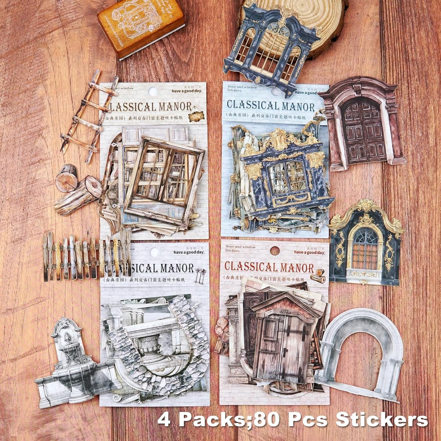 Retro Door and Window Cardstock Stickers, 80PCS Vintage Manor Ephemera for Scrapbooking, Journaling, DIY Crafts, and Planner Supplies