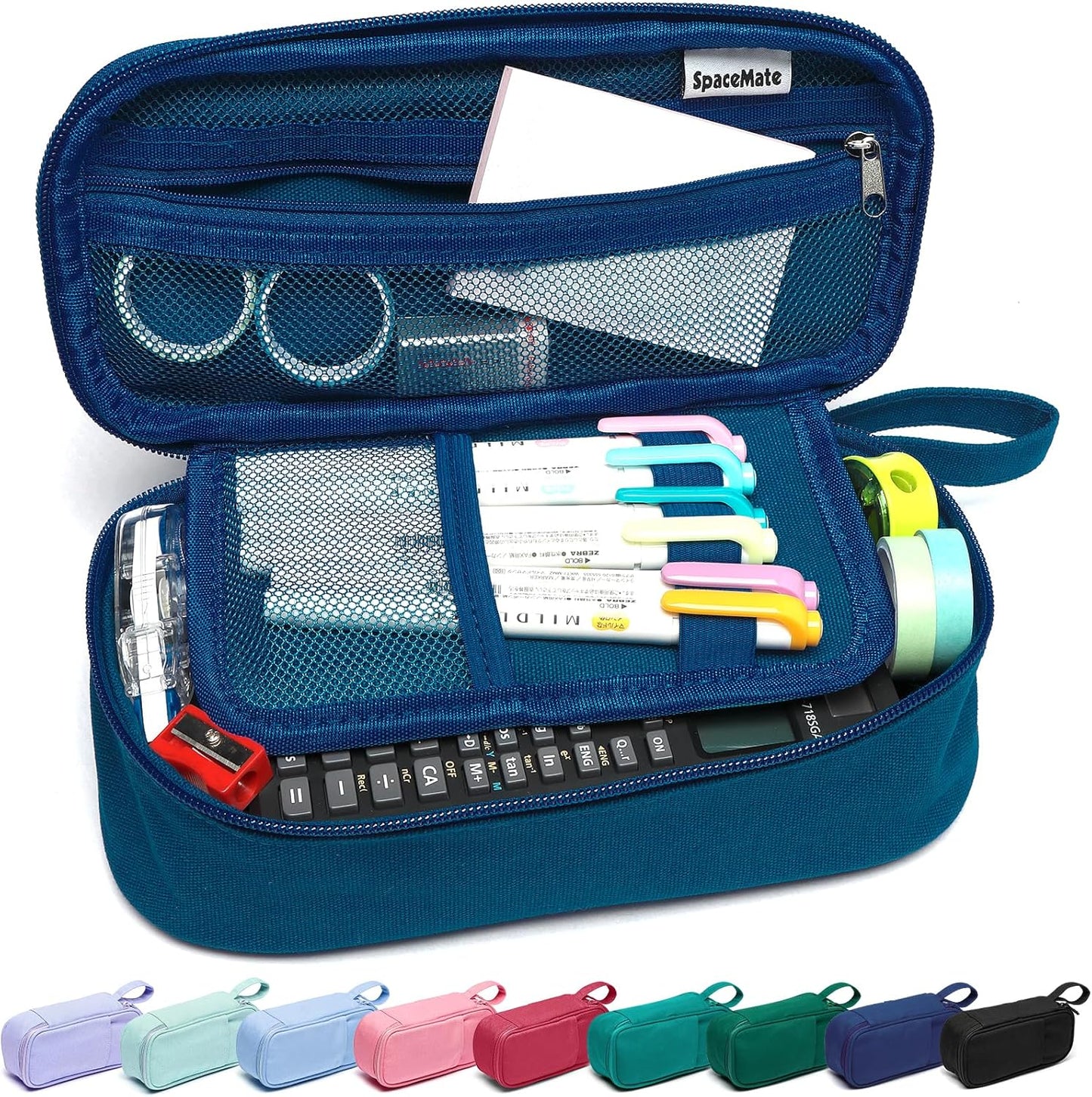 Pencil Case Pouch Box Bag School Supplies Girls Boys Kids, Cute Preppy Stuff Large Big Capacity Aesthetic Pen Organizer, Back to College Stationary, Midnight Blue, Heavy Duty Canvas, 1800ml