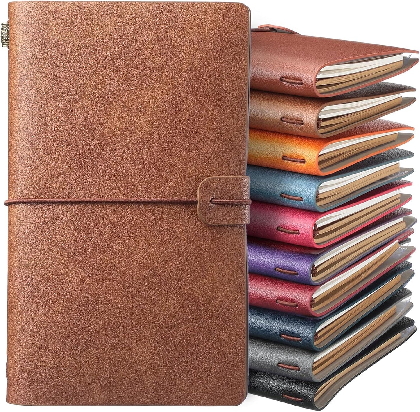 Sinmoe 10 Pack PU Leather Notebook Journal Bulk, Vintage Travel Notebook Multicolor Refillable Journal Diary Planner Gifts for Men Women, 100GSM Lined Paper, Card and Phone Slot, 7.9 x 4.7 Inches