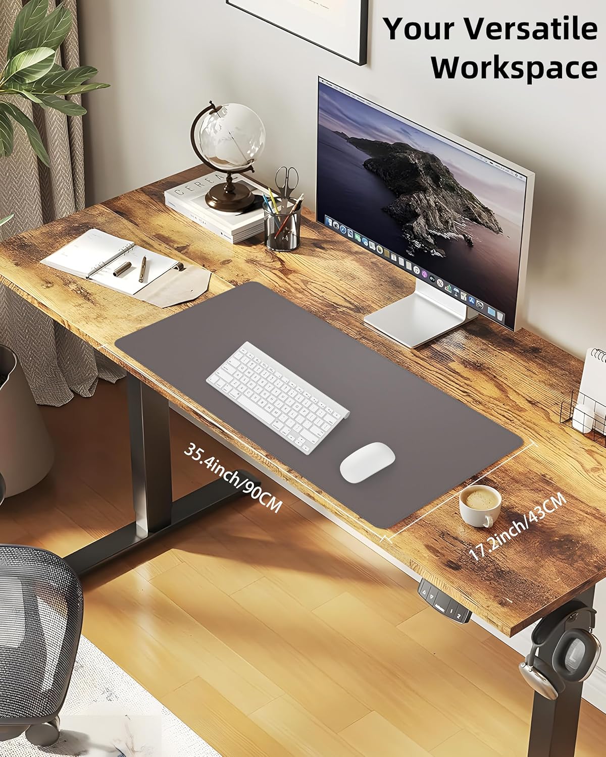 Desk Pad Mat - Leather Desk Pad Protector for Office and Home - Desk Organization and Accessories - Ideal for Large Mouse Pad and Desk Mats on Top of Desks(Dark Grey,35.4" x 17")