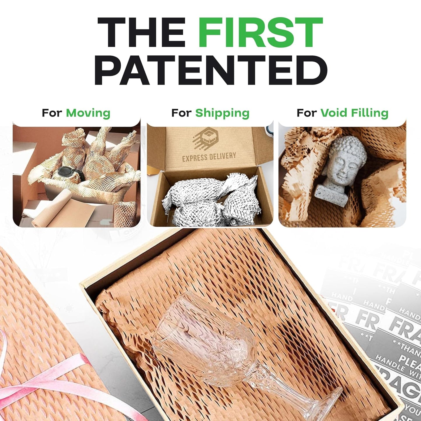 IDL Packaging 15.25" x 22" Honeycomb Kraft Packing Paper Sheets (Pack of 500), White – USA-Made Eco-Friendly Bubble Wrap Alternative for Shipping, Moving, Storage - Innovative Interlocking Slit Design