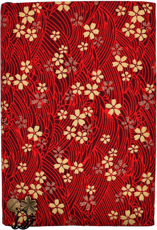 BLBMH A5 Book Cover for Paperbacks- Adjustable Fabric Book Sleeve Cover Protector Fit for 5.5x8.2 inch Hardcover Softcover Book Novels Notebook -Red Cherry Blossoms