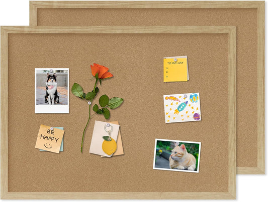 Cork Board Bulletin Board 2Pack,23x17 Cork Board for Office with Pin Oak Wood Boards,Message Board or Vision Board Decoration.Board Wood 1Pack