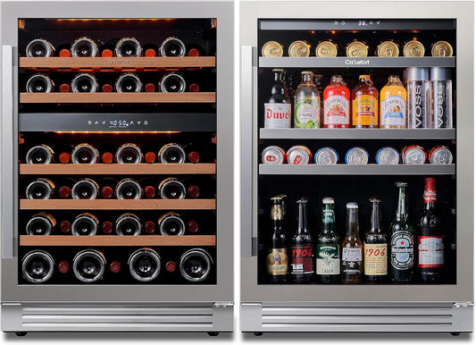 Ca'Lefort Wine Beverage Refrigerator Bundle - 48 Inch 34-65°F Drink Fridge Glass Door, 3 LED Dual Zone Wine Fridge Built-in or Freestanding, Holds 180 Cans and 46 Bottles (11.3 Cu.ft)