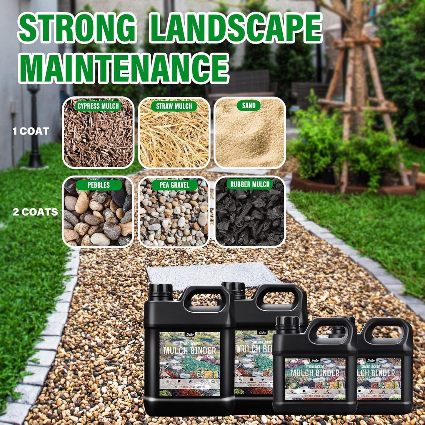 Mulch Glue - 1 Gallon / 128oz Mulch Adhesive Gravel Binder with Applicator for Landscaping, Garden - Non Toxic Ready to Use Landscape Lock Glue Mulches Stabilizer for Pea Gravel, Rock, Stones, Bark