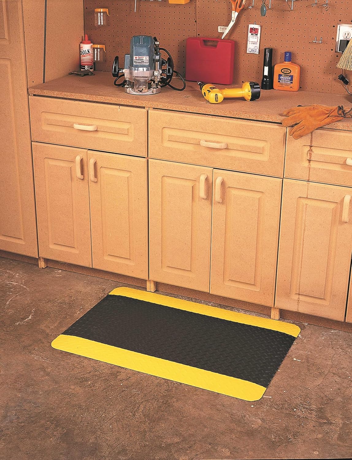 Wearwell 414.1516x2x6BYL Diamond-Plate SpongeCote UltraSoft Mat, 6' Length x 2' Width x 15/16" Thick, Black with Yellow
