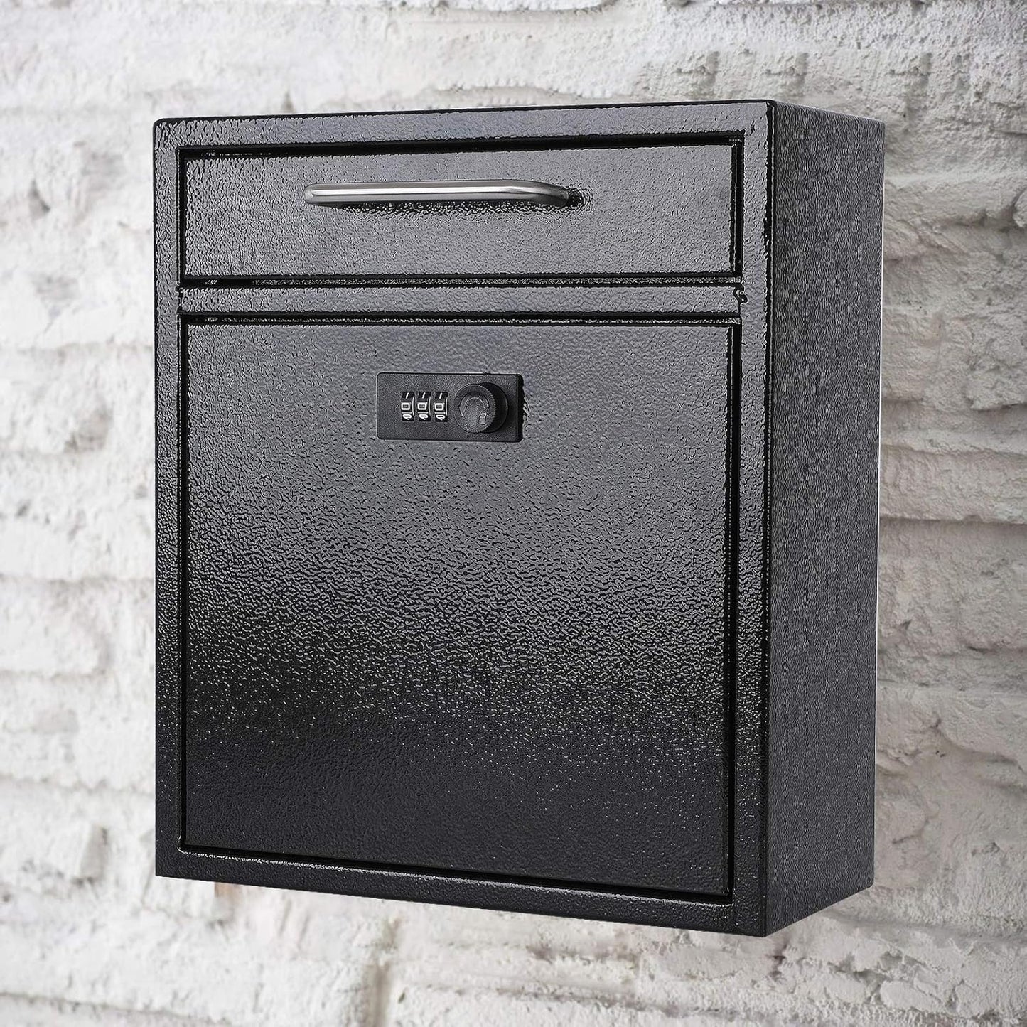 xydled Wall-Mount Mailboxes with Combination Lock, Steel Combination Lock Mail Boxes Outdoor, Locking Wall Mount Mailbox, Security Key Drop Box, 13.4H x 11.6L x 5.8W Inches, Black, Large