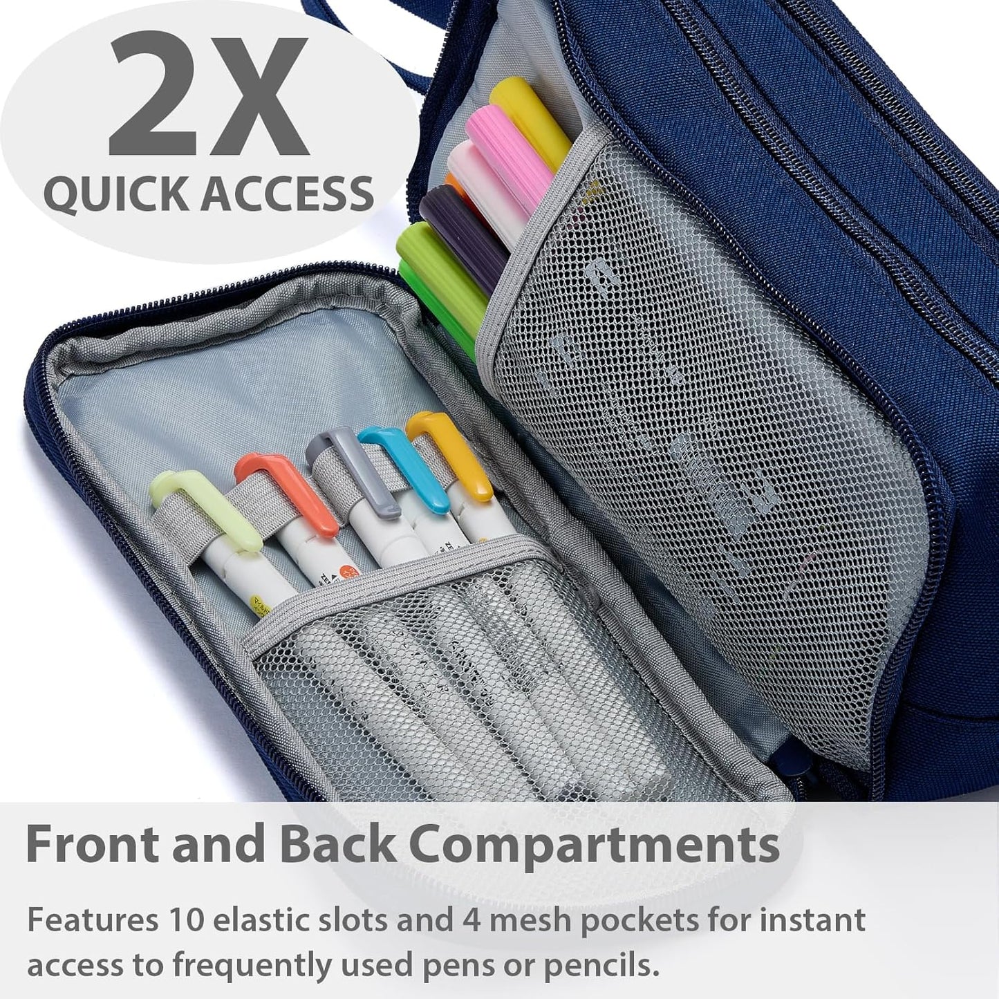 Pencil Case Pouch Box Bag School Supplies Girls Boys Kids, Cute Preppy Stuff Big Capacity Aesthetic Pen Organizer, Back to College Stationary, Navy Blue, Extra Large Style, 2300ml