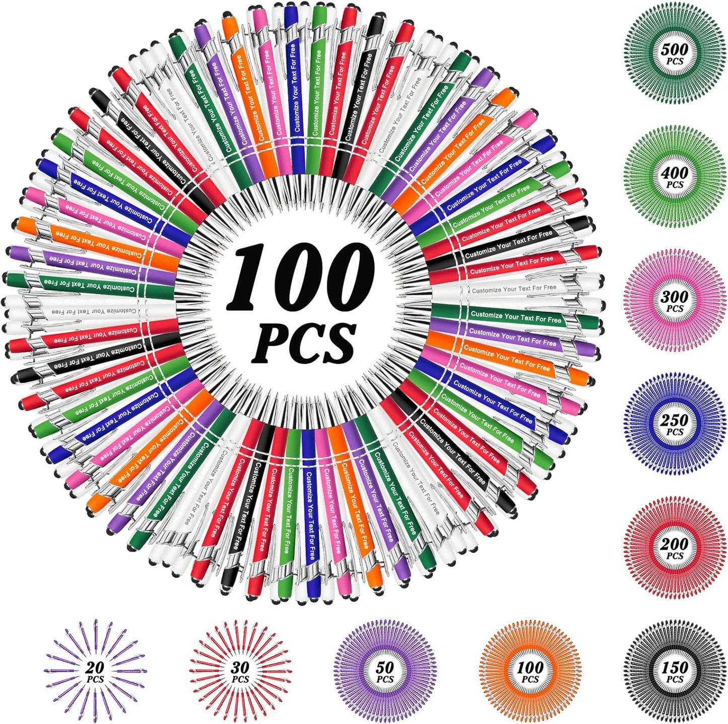 Max 500 Pcs Personalized Pens Bulk, Custom Pens with Free Engraving, Customized Stylus Tip Ballpoint Pen with Your Name Massage Text for School Office Business Graduation Anniversaries-100 Packs