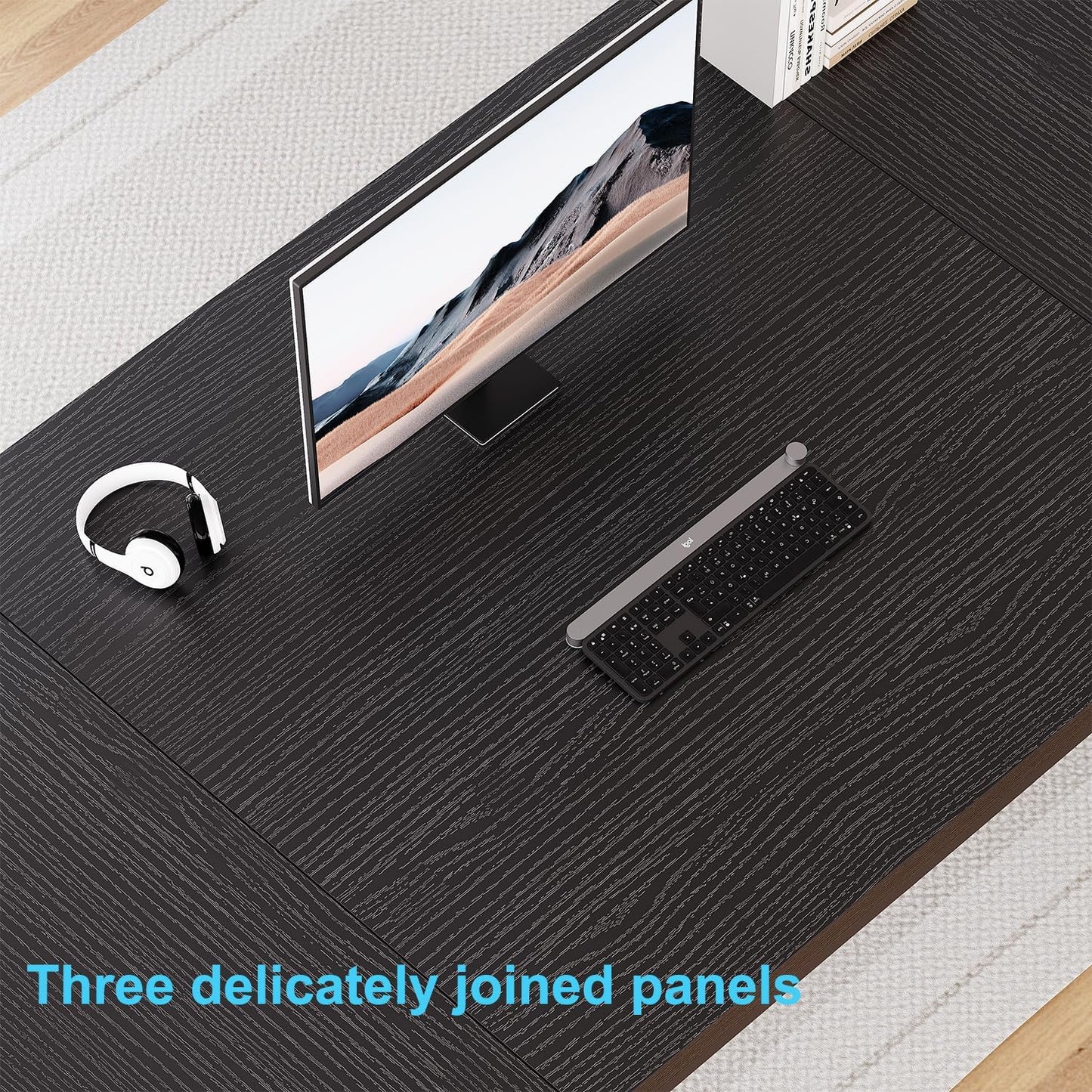 HSH Extra Long Black Computer Desk, 78 inch Large Home Office 2 person Desk, Industrial Metal Wood double Desk for Executive Work Writing Study, Modern Black Bedroom Living Room PC Laptop Gaming Table