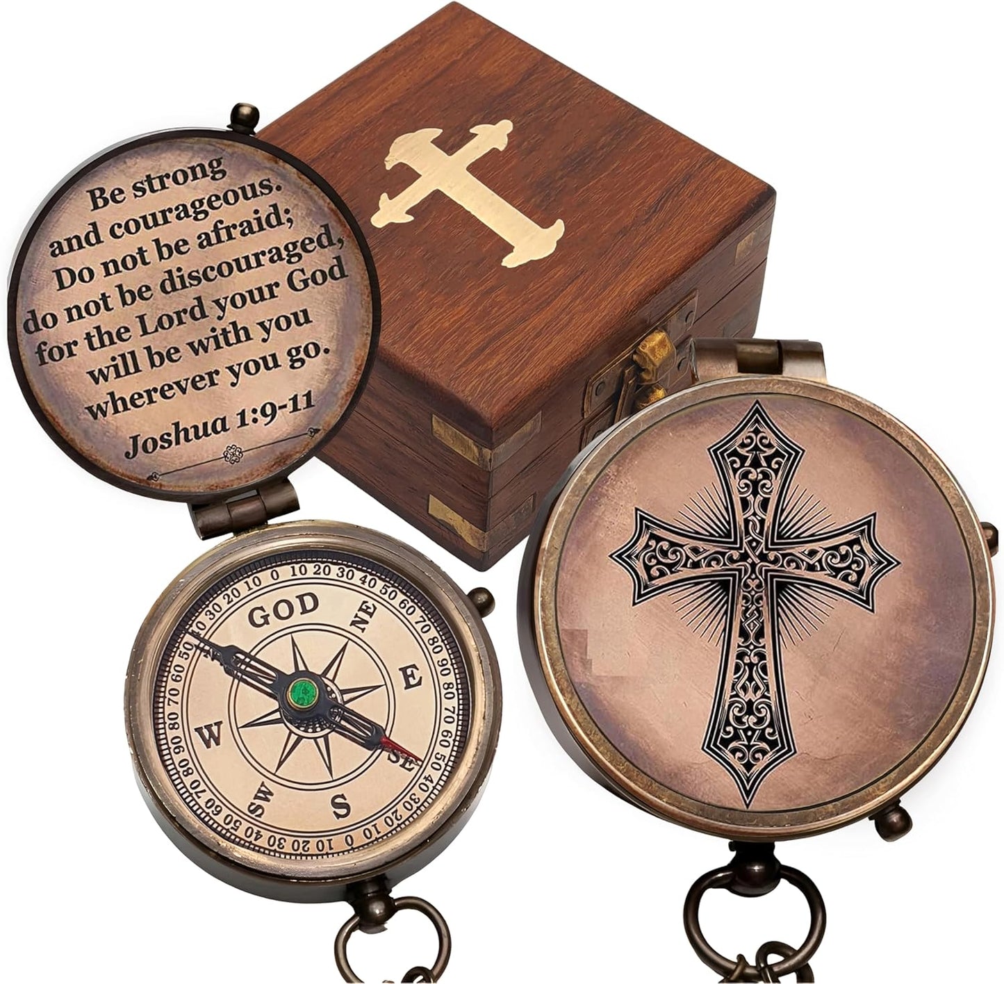 Baptism Gift Personalized Keepsake Compass Engraved Cross and Be Strong and Courageous, Confirmation Gift Ideas, Gift of Faith. Missionary