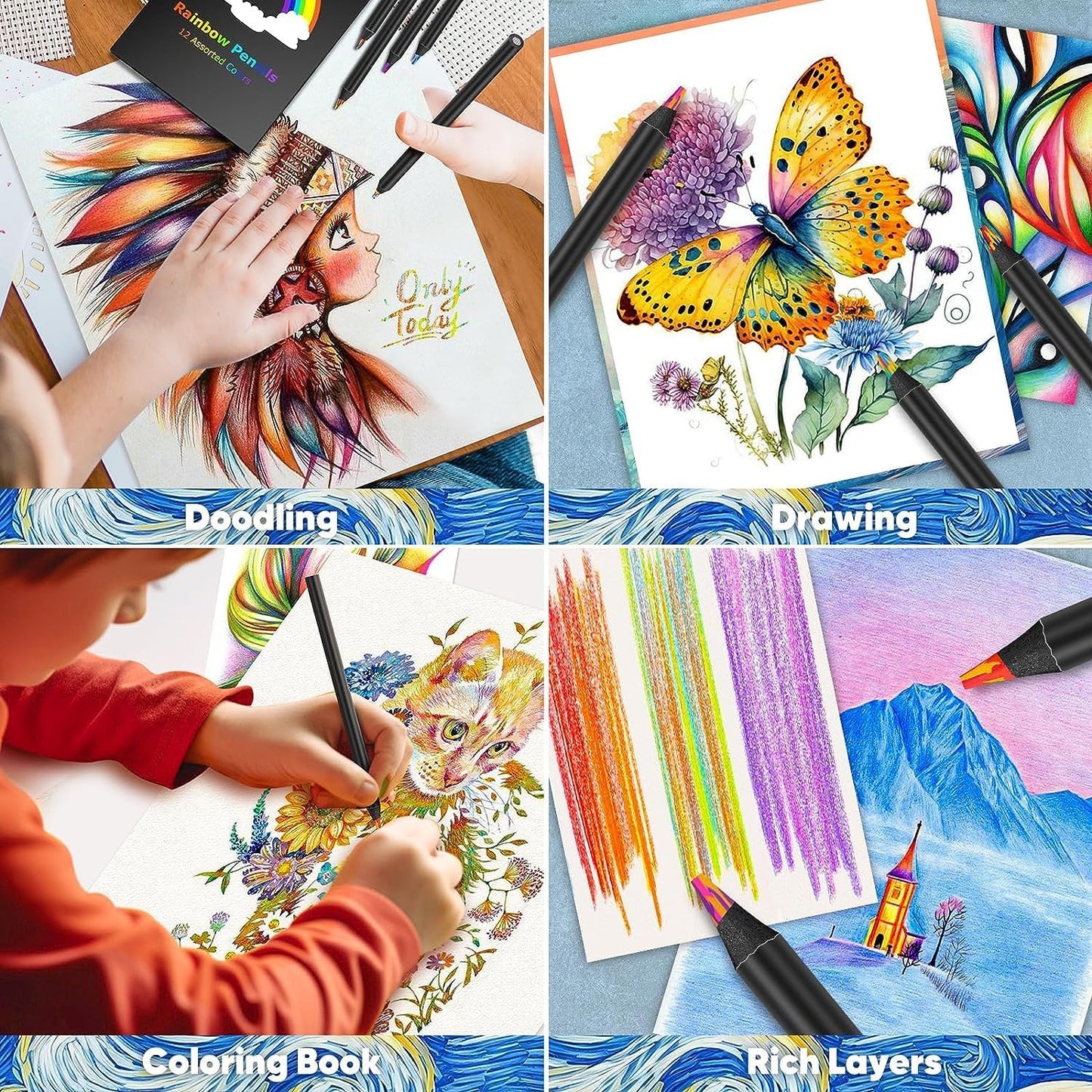 8-Color Rainbow Colored Pencils for Adult Coloring Books, Aesthetic Drawing Pencils, Jumbo Coloring Pencil, Art Supplies for Adults, Cute Art Kit Fun Color Pencil Set, Gifts for Kids