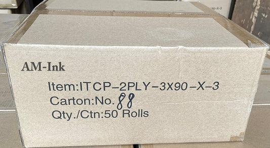 AM-Ink Two Ply Carbonless POS Receipt Paper Rolls 3" x 90' 2-Ply White/Canary - 50 Rolls