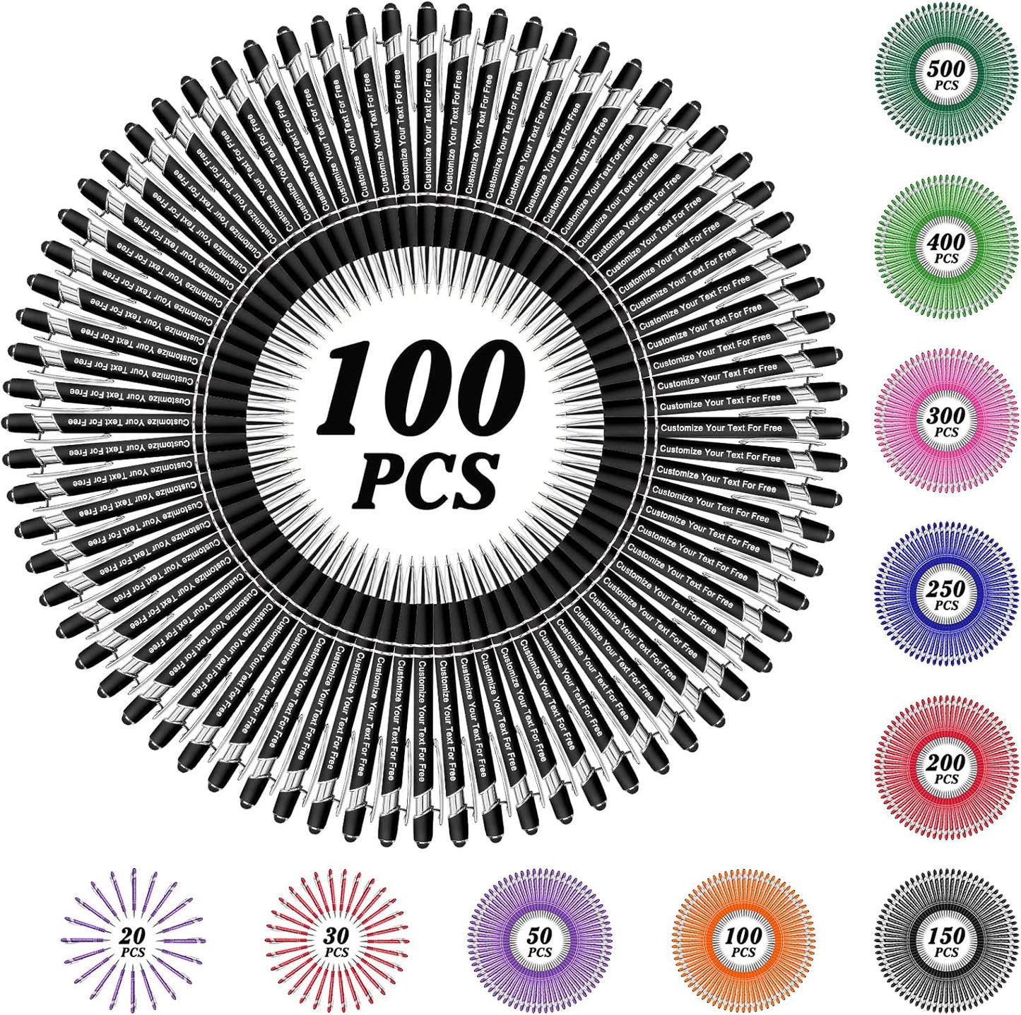 Max 500 Pcs Personalized Pens Bulk, Custom Pens with Free Engraving, Customized Stylus Tip Ballpoint Pen with Your Name Massage Text for School Office Business Graduation Anniversaries-100 Packs