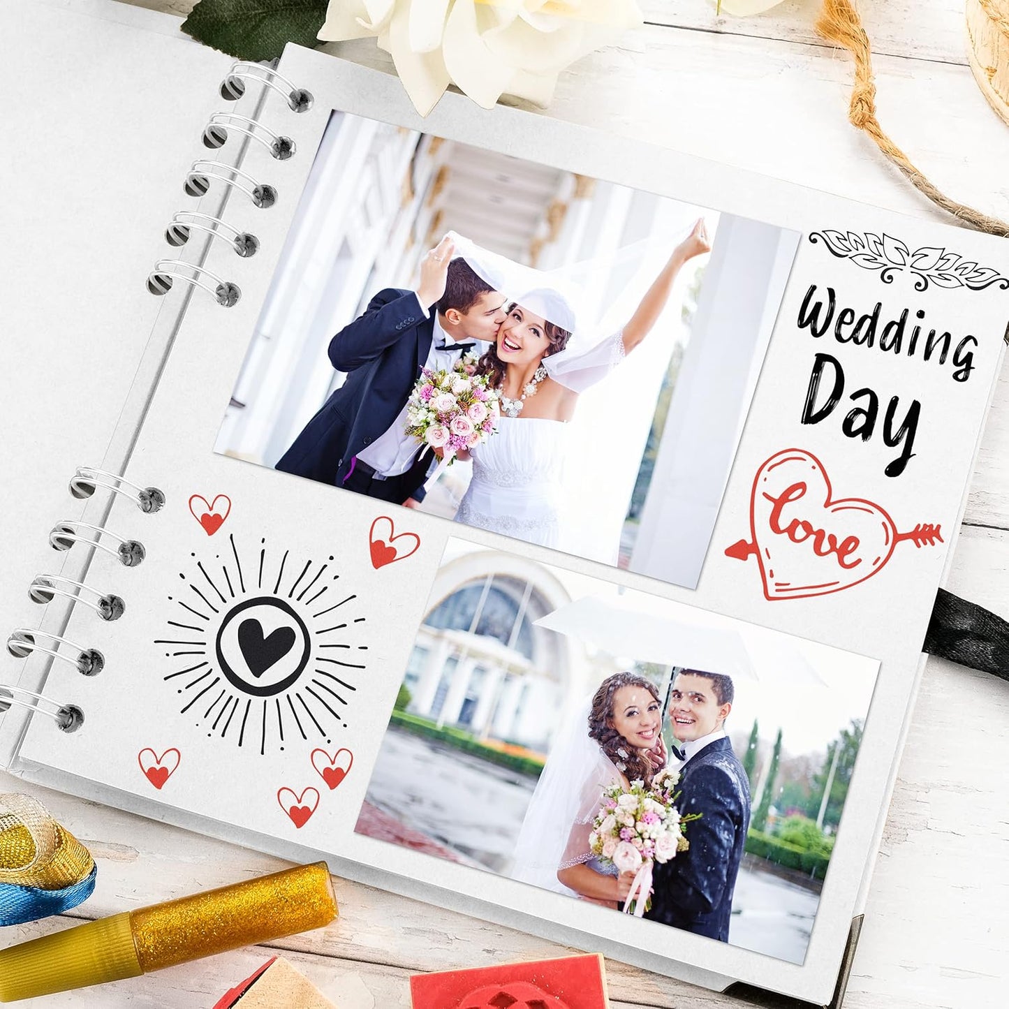 Bstorify Square Scrapbook Photo Albums 36 Pages (18 x 18 cm) White Thick Paper, Hardcover, Metal Corners, Ribbon Closure - Ideal for Your Scrapbooking Albums, Art & Craft Projects 7 x 7 Inch