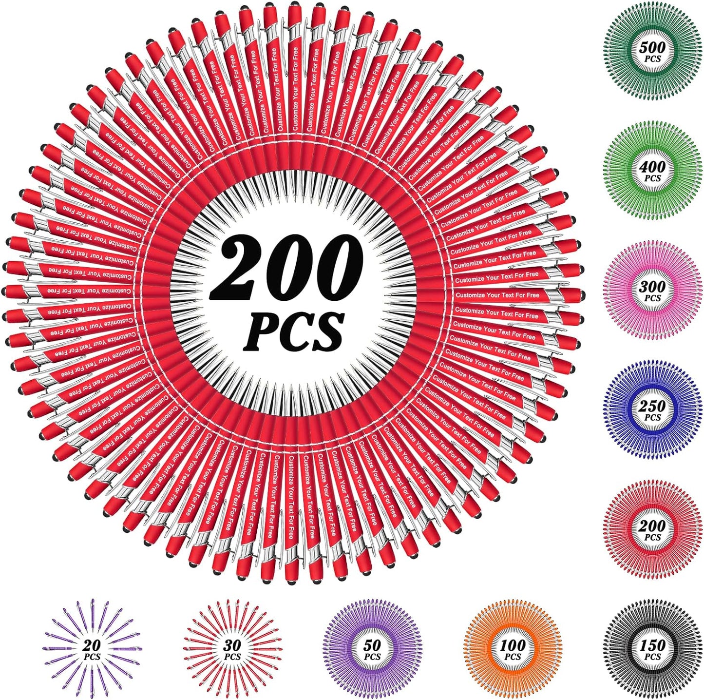 Max 500 Pcs Personalized Pens Bulk, Custom Pens with Free Engraving, Customized Stylus Tip Ballpoint Pen with Your Name Massage Text for School Office Business Graduation Anniversaries-200 Packs