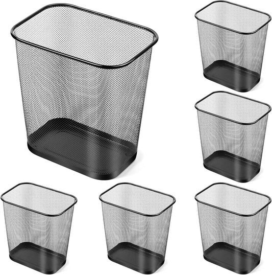 6 Pieces Mesh Square Trash Cans 4 Gallons Wire Wastebasket for Home Black Metal Office Garbage Cans Rectangular Open Top Trash Bin for Kitchen Bathroom Bedroom Dorm Room, 11.7 x 8.5 x 11.8 Inch