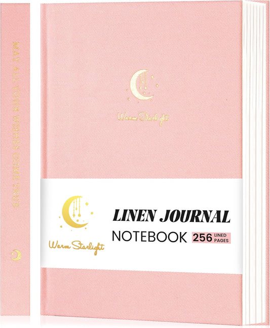 CAGIE Lined Journal Notebook for Women Girls, A5 Hardcover Linen Journals For Writing 256 Pages, Aesthetic Womens Diary, Gifts 8.3'' x 5.7'' Pink