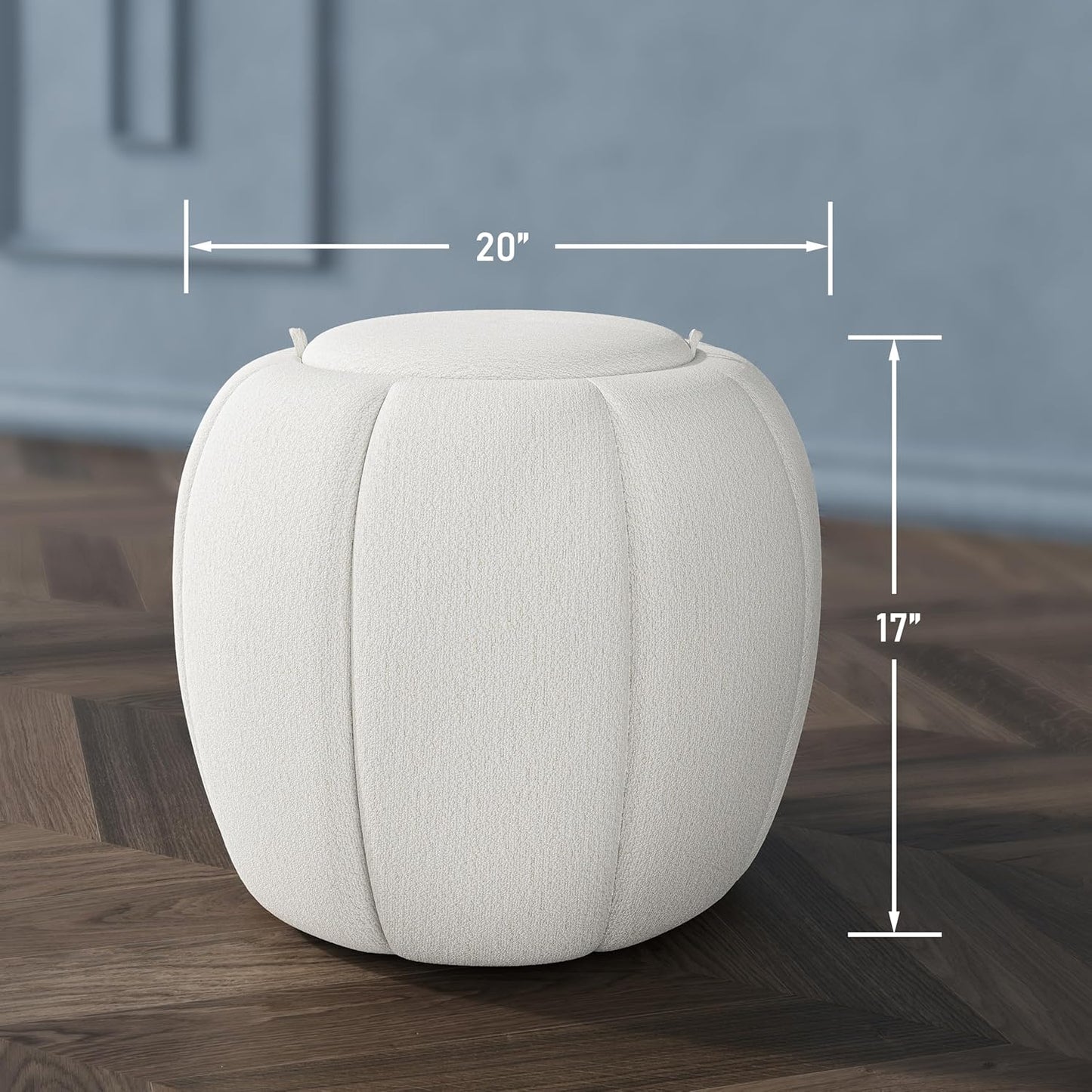 Storage Ottoman, Round Ottoman with Storage, Upholstered Soft Vanity Stool for Living Room, Foot Stool Ottoman for Bedroom, Entryway (Beige)