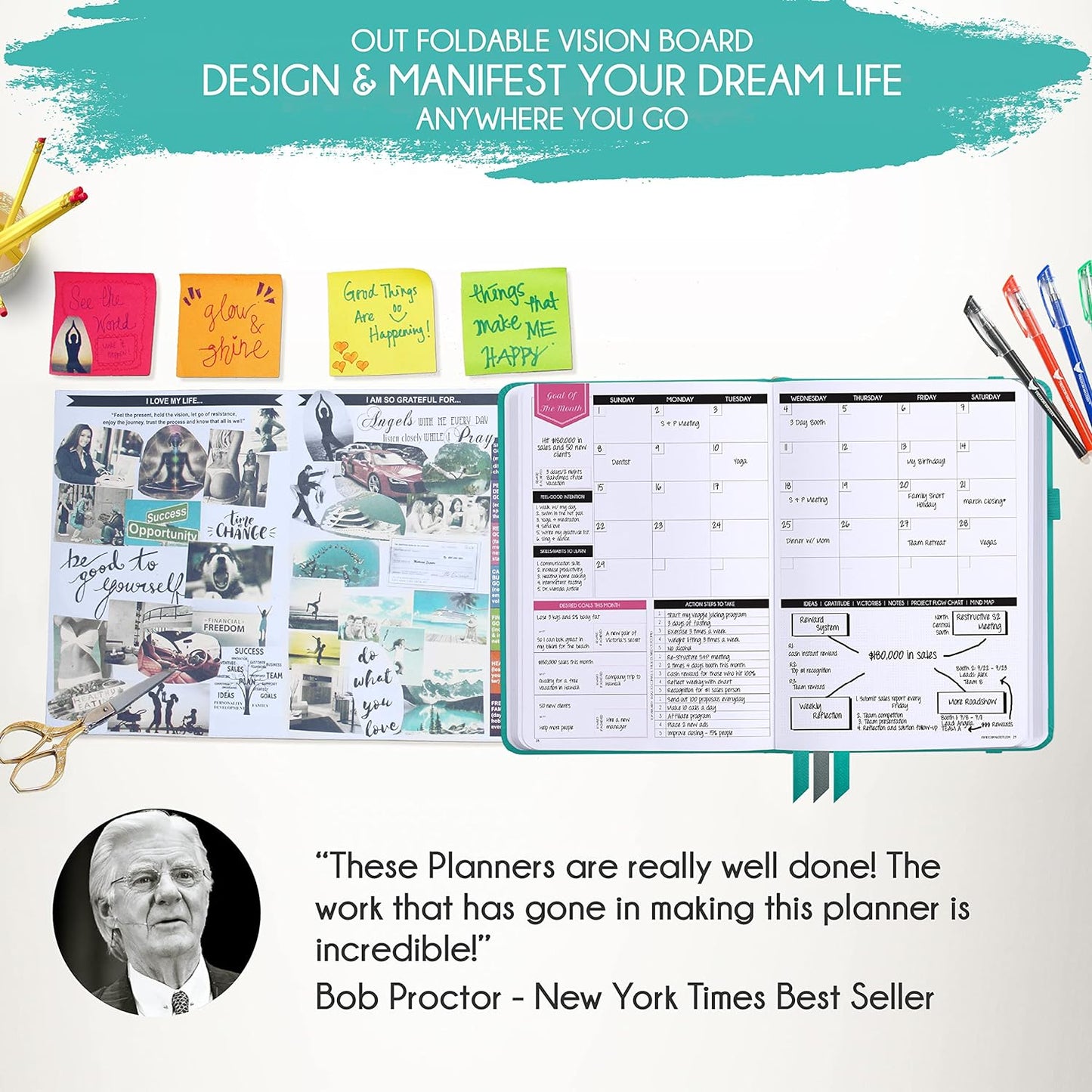 Law of Attraction Planner – Undated Hourly, Weekly & Monthly Goal Setting Planner, 12-Month to Increase Productivity | Life & Gratitude Journal, Include Foldable Vision Board, Gift Box & Stickers
