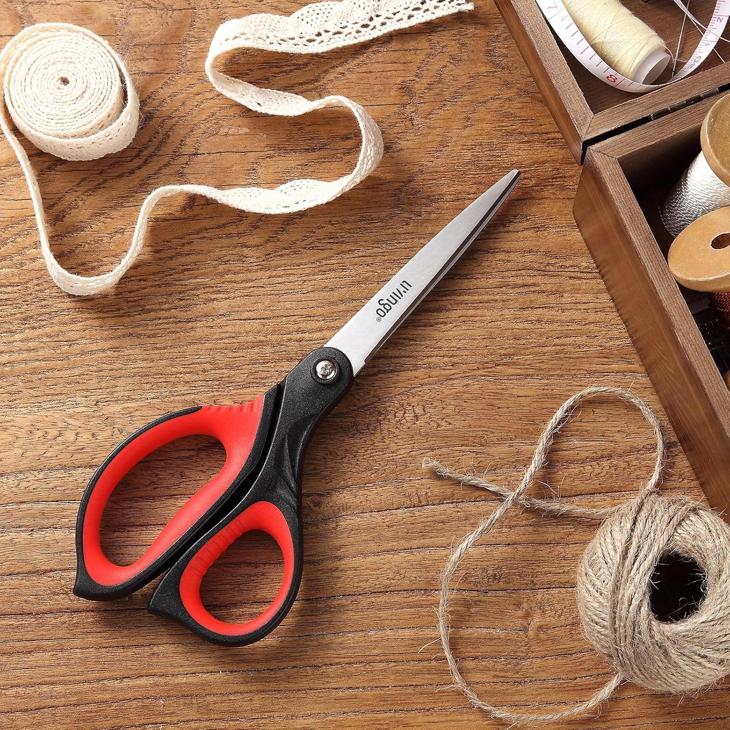 LIVINGO 8.5” Scissors All Purpose - Ultra Sharp Multipurpose 3 Pack Heavy duty Shears for Office, Home, School Sewing and Crafting Cutting Fabric, Paper, Red Comfort Grip