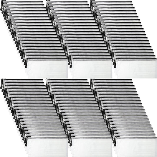 Zhehao 200 Pieces A6 Mesh Zipper Pouch Bulk Mesh Bags with Zipper Waterproof Small Pencil Pouches for School Office Supplies Organization 9.4 x 4.5 Inches(Black and White)