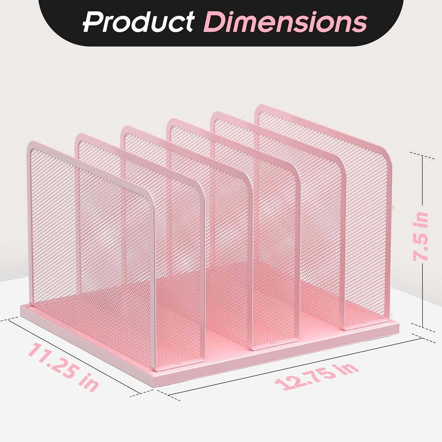 Kuntine.B Desk File Organizer Upright Mesh Desktop Organizer File Sorter Office Organization File Holder for Home, Office & Classroom (Pink, 1 Pack 5-Section)