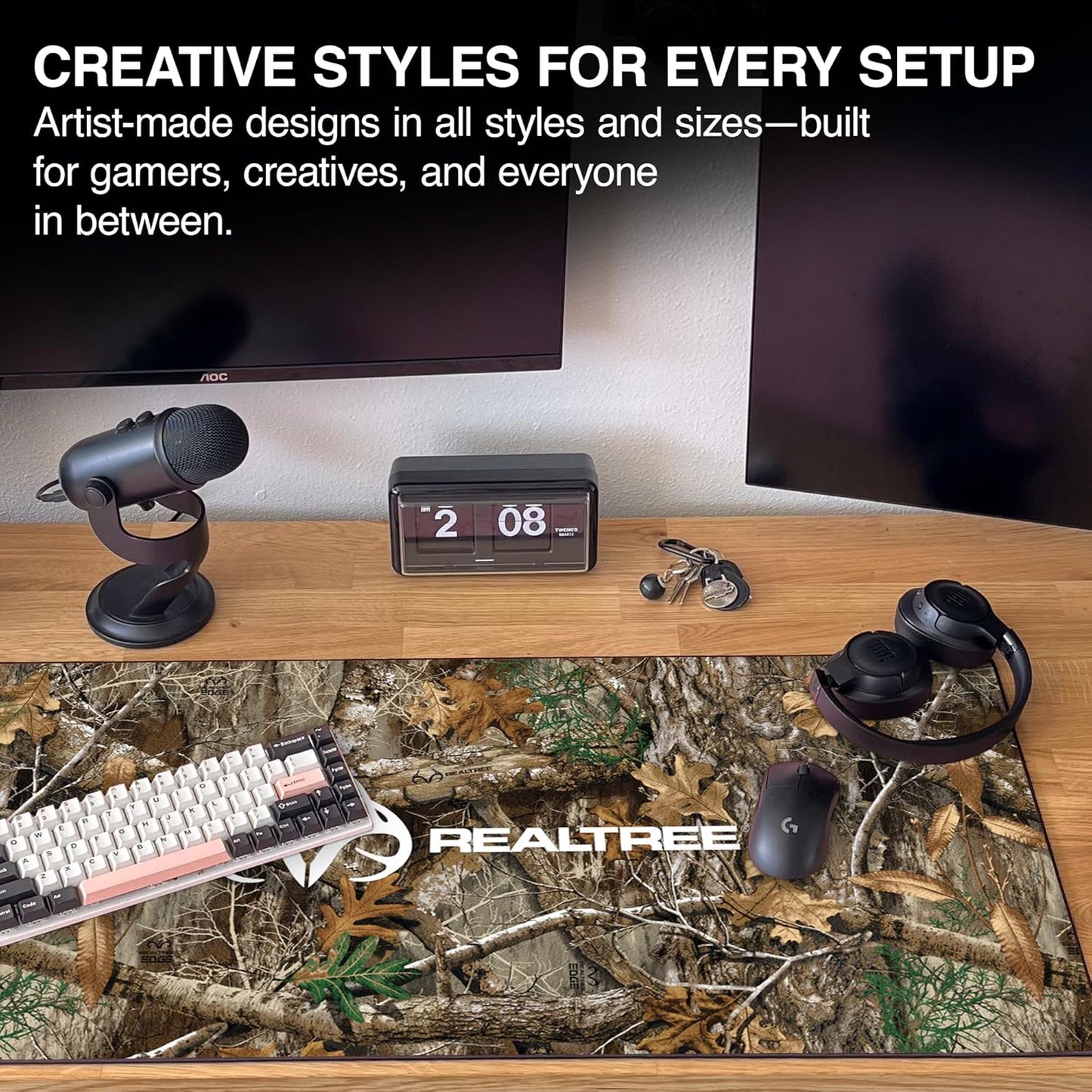 MPCO. Real Tree Large Gaming Desk Pad - 36" x 17" Aeroglyde Fabric Edge Green – With Logo Desk Mats - Non-slip, Washable, Smooth Glide for Precision Gaming & Work