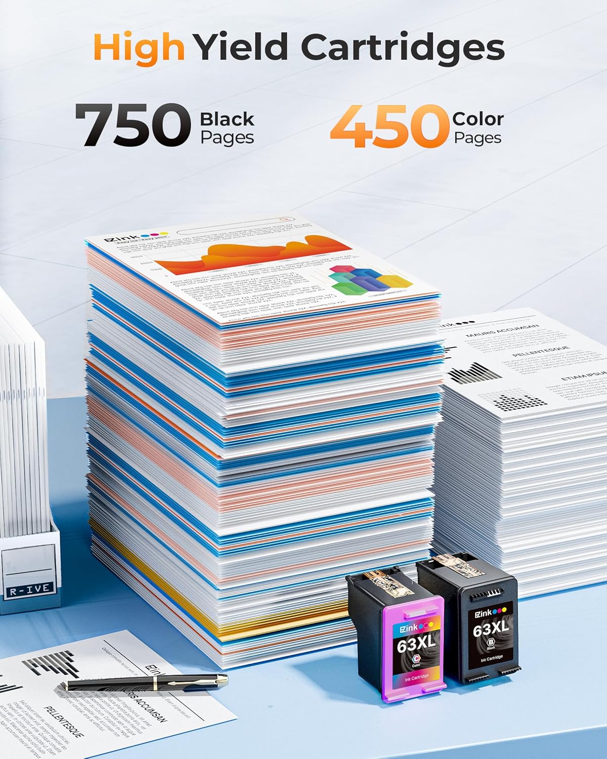 63XL Ink Cartridges Black and Color Remanufactured Replacement for HP Ink 63 for HP 63XL Ink Cartridges Combo Pack Work for HP Officejet 4650 3830 3833 5255 5258 Envy 4520 Deskjet 1112 3637 (2 Pack)