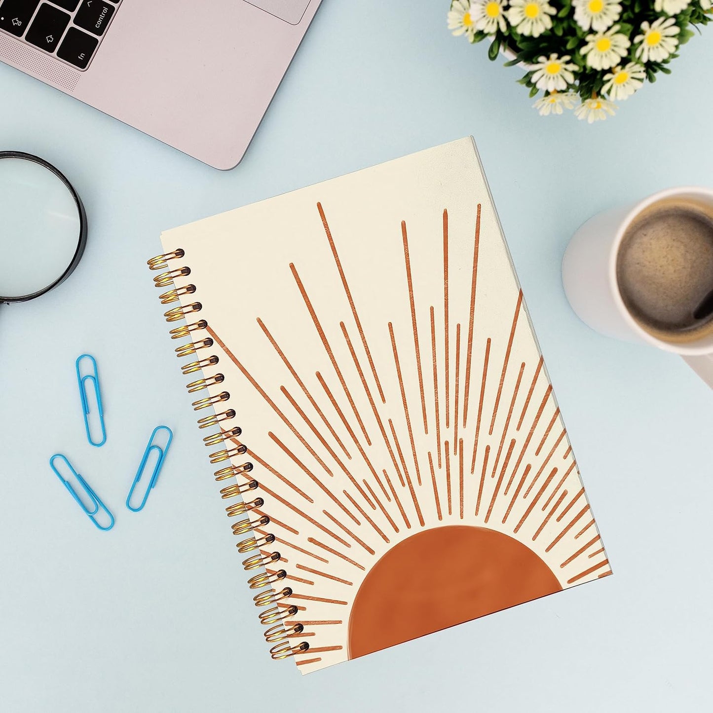 VNWEK Abstract Boho Terracotta Sun Sunrise Sunset Sunshine Sunray Spiral Notebook Journal 5.5 x 8.3 inches,Boho Lined Hardcover Spiral Notebook,Boho Gifts for Women Teen Girls Teens
