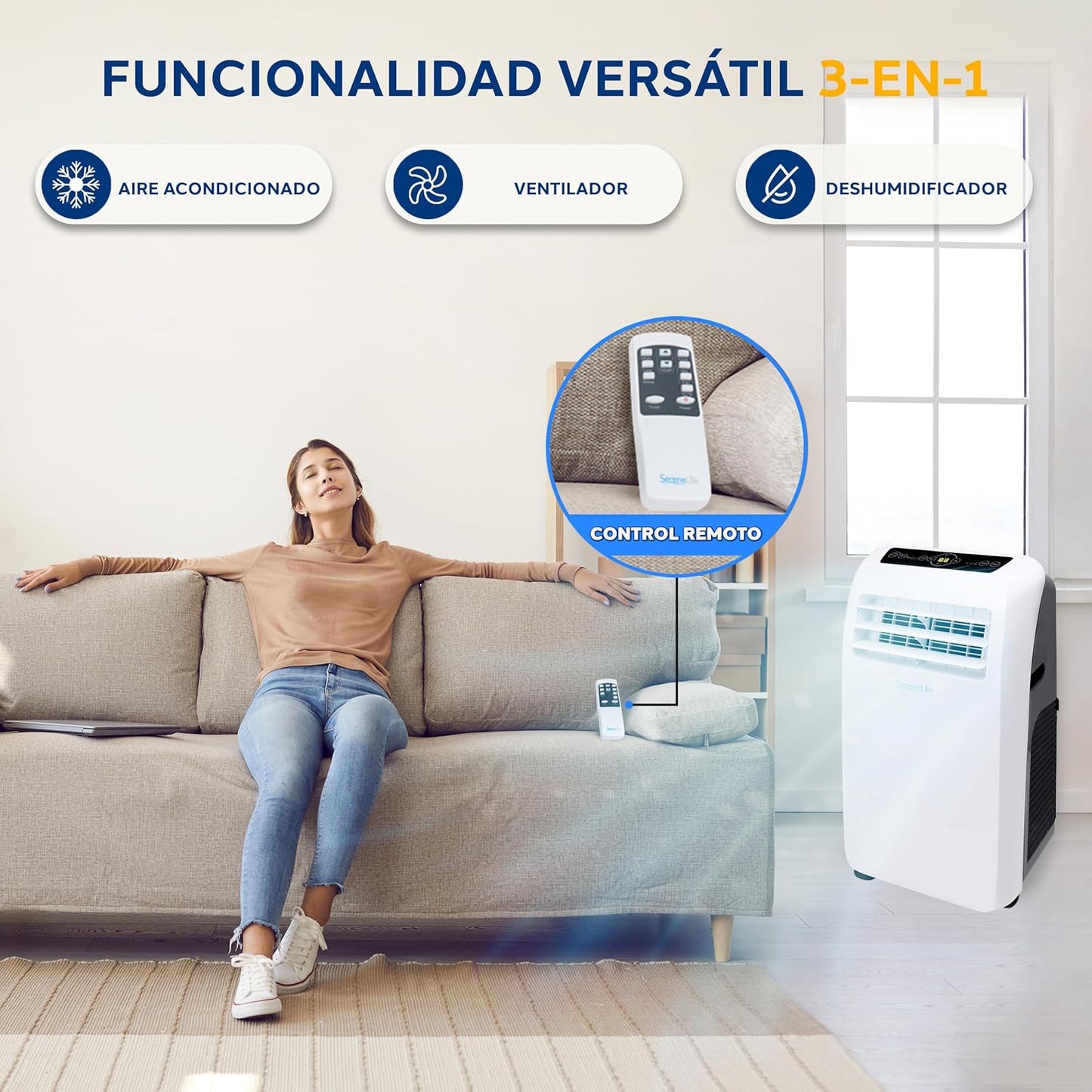 SereneLife Small Air Conditioner Portable 10,000 BTU with Built-in Dehumidifier - Portable AC unit for rooms up to 450 sq ft - Remote Control, Window Mount Exhaust Kit