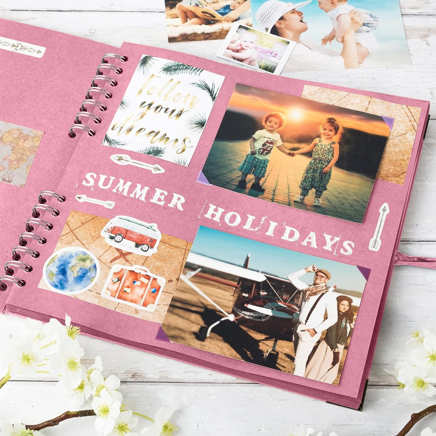 Bstorify 10 x 10 Inches Scrapbook Album 70 Pages Pink Thick Kraft Paper Corner Protectors, Ribbon Closure - Ideal for Your Scrapbooking, Art & Craft Projects (Pink, 10 x 10 Inch)