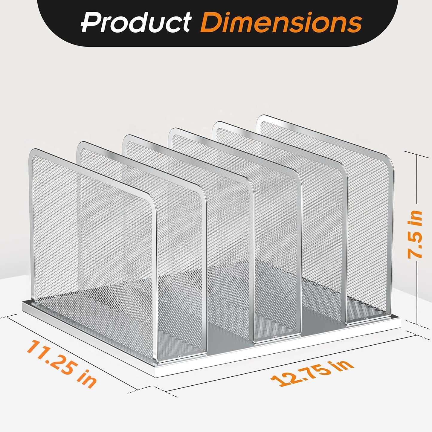 Kuntine.B Desk File Organizer Upright Mesh Desktop Organizer File Sorter Office Organization File Holder for Home, Office & Classroom (Silver, 1 Pack 5-Section)