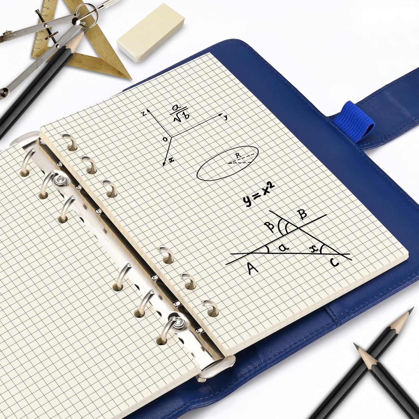 A6 Grid-Ruled Refill Paper, 100gsm Thick Beige No-Bleed Sheets (2 Packs, 80 Sheets Each), Pre-Punched – Fits A6 6-Ring Binders for Office, School & Teachers